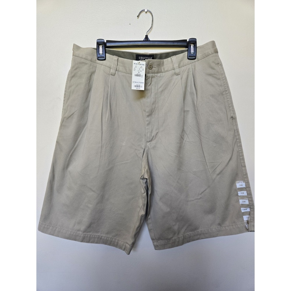 Vintage Y2k Structure Mens Pleated Front Baggy Khaki Shorts Chino Sz 36